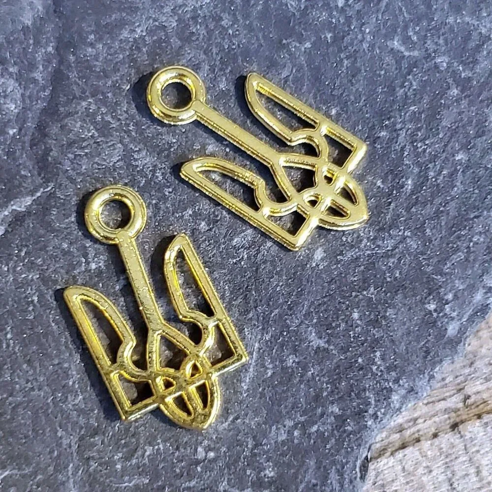 Gold Ukraine National Emblem Ukrainian Symbol 18x9mm Charms Pendants 10 pcs